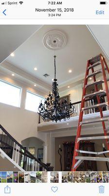 Chandelier installation with Aladdin Motorized Lift!