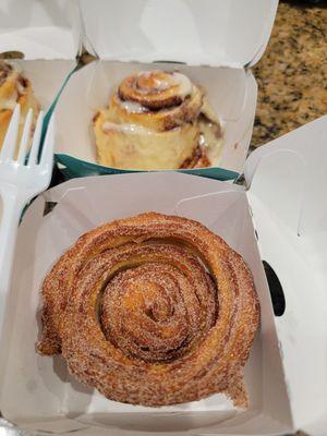 Medium size cinnamon roll (it's a pass on this next time) & churro wheel (2/18/22)