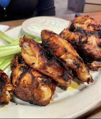 Char wings with house bleu cheese