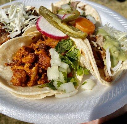 Carnitas and Alpastor tacos