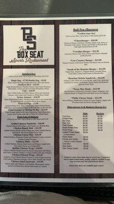 Updated menu as of July 2022