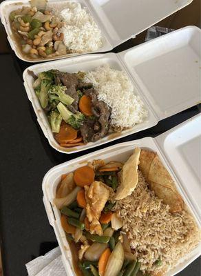 Cashew chicken, broccoli beef and Korean chicken lunch specials