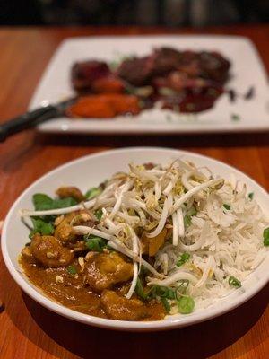 Korean chicken tenders and sweet and Spivey pork belly appetizers.