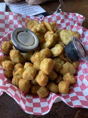 Pick two starter:  fried okra and fried pickles