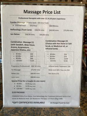 Updated price list, October 2023