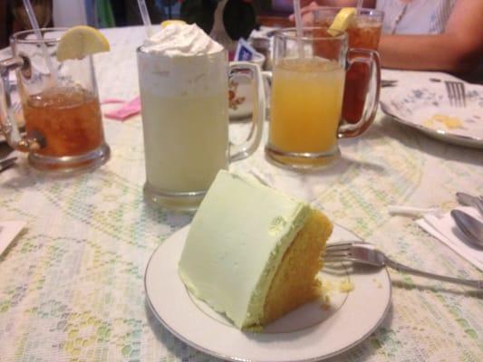 Key lime cake with piña colada smoothie (non-alcoholic)