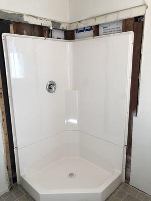 Tub enclosure install with new Moen valve.