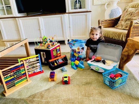 Mini toy package set up in the lining room & ready for an incoming toddler!