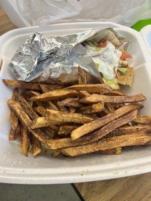 Chicken pita with Greek fries