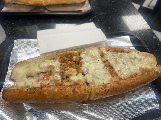 Salmon Cheesesteak with pepper jack.. yummy.