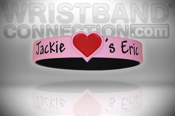 Check Out Our Exclusive "I Heart Wristbands" On Facebook And See How The Heart Becomes Part Of Your Design.  No Minimum Order!