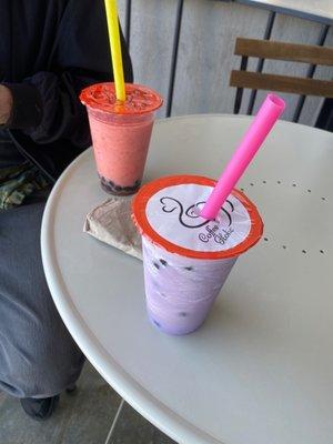 Strawberry watermelon slush & Taro smoothie