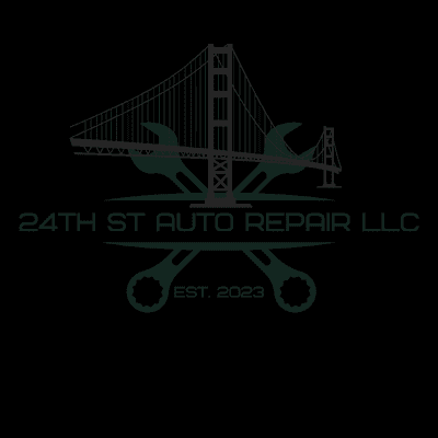 Golden Gate Bridge behind two wrenches in a cross with the business name in the middle