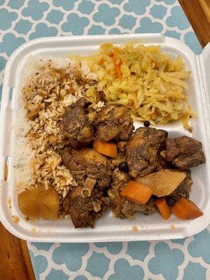 Stew Chicken with White Rice and Cabbage