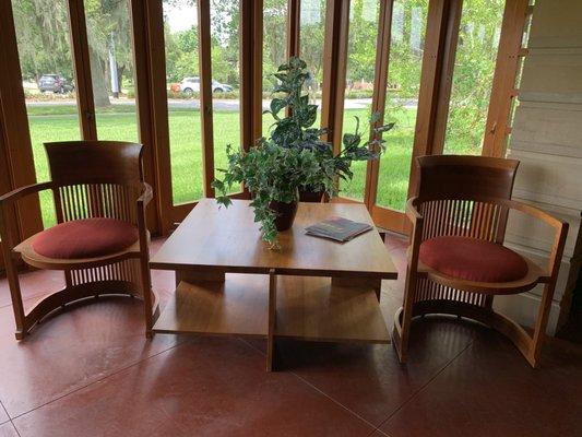 Inside house with FLW barrel chairs