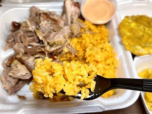 Yellow rice and peas close up - came with pernil meal