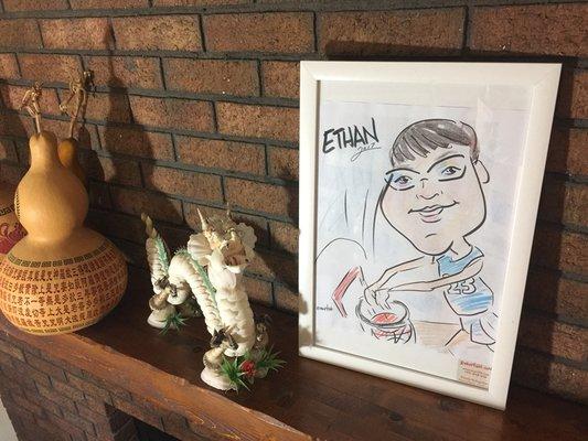 Upgrade with a frame! The porcelain dragon on your mantle is lonely. Give it a caricature to talk to.