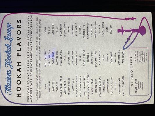 Hookah menu