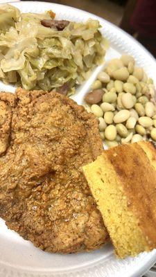 Fried Pork Chops with Lima beans and Cajun Cabbage!!
Definitely a customer favorite!