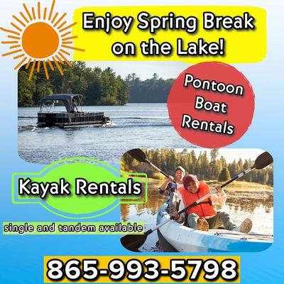 Pontoon Boat and Kayak  rentals available