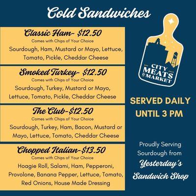 Cold Sandwich Menu