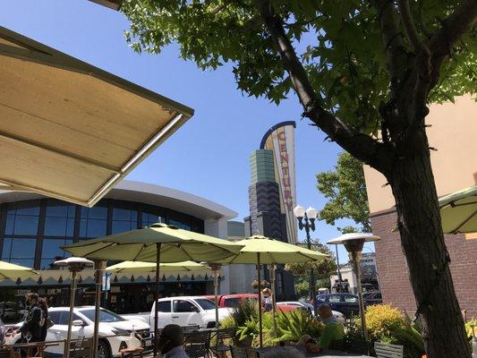 Exterior of Century 16 Downtown Pleasant Hill and XD from the patio of Zachary's Chicago Pizza across the street.