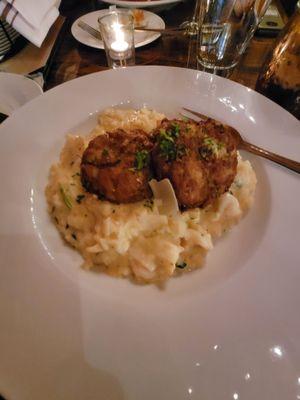 Shrimp risotto with crab cakes