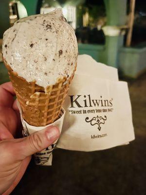 Cookies and cream on a delicious waffle cone