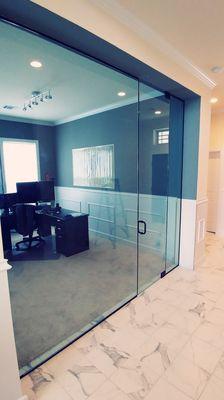 Custom home office made from 1/2" heavy glass. The customer was so excited to see how it transformed the looks of his office.