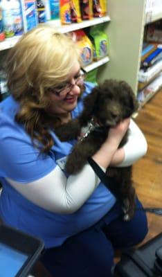 Bear cuddling with Ashley before his vaccinations!