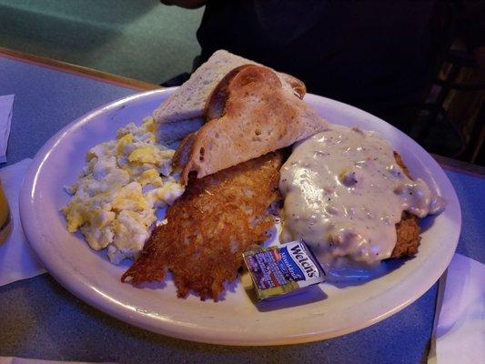 Chicken fried steak breakfast.