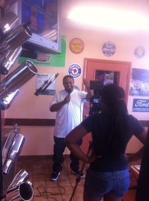 Power 92.3 and RawTV Radio's very own Seandale recording an episode of his show in the Woodlawn Auto Cars waiting room.