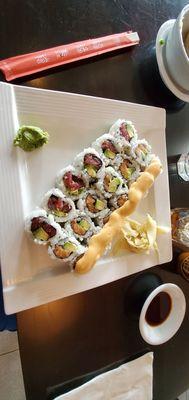 Tuna avocado roll, salmon avocado roll, spicy salmon roll