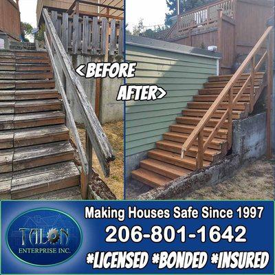 Stairs should feel safe to use. If they bounce or shake give us a call, we can fix that real quick!