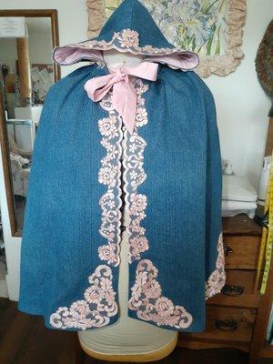 Denim cape with lace trim