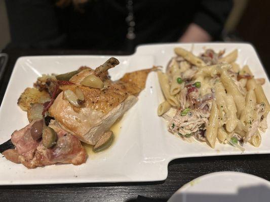 This is the build your own with: chicken breast and the bestest potatoes ever & carbonara pasta and it rivals Little Italy in NYC!