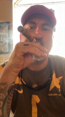 Me, enjoying my selection: Perdomo Lot 23