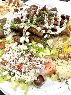 Lamb/beef gyro platter - theres a ton of rice under that PILE of meat!