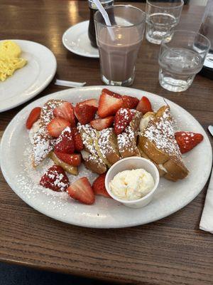 Stuffed French Toast with strawberries and custard filling.