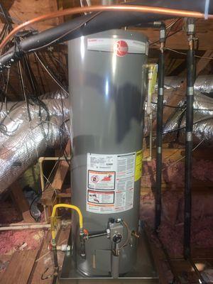 50 gallon gas Rheem Professional attic installation