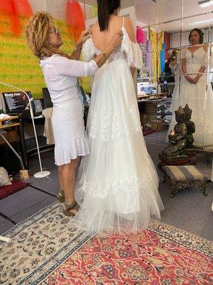 Wedding gown modification on bride