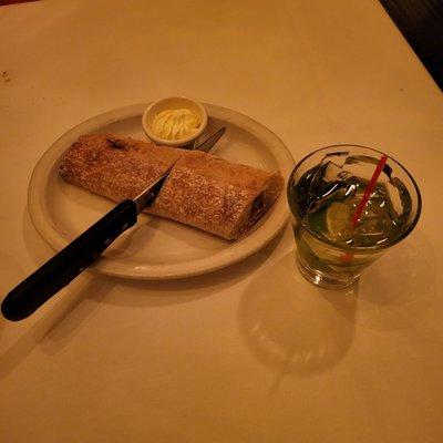 Complimentary bread and coconut mojito