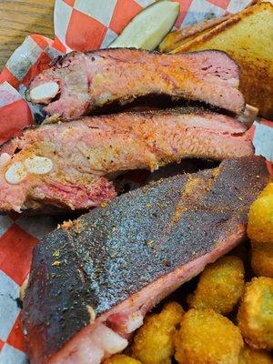 Ribs were tender & juicy with nice bark