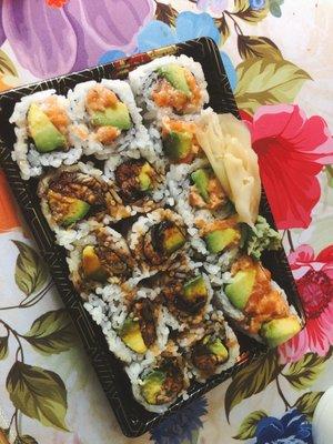 Eel Avocado Roll and Spicy Salmon Avocado Roll