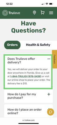 Trulieve advertising their delivery and their fees. They are refusing to deliver to my home.