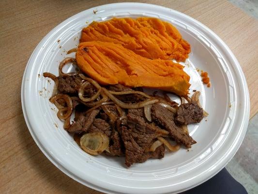 Steak, onions and sweet potato. Simple, healthy and tasty.