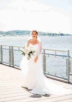 Katie's Badgley Mischka wedding gown and veil from Bridal Beginning