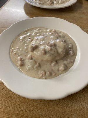 Biscuits with sausage gravy. Very good