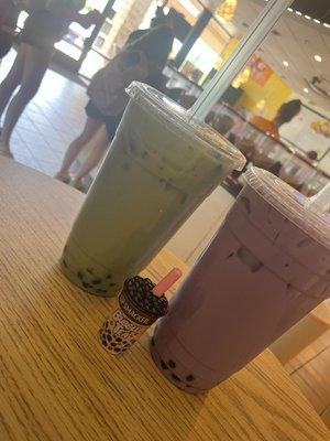 Green Tea Iced Boba & Taro Tea Iced Boba