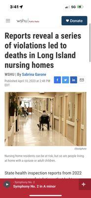 Newsday 2023 article of neglect from the staff at Central Island Healthcare in Plainview NY